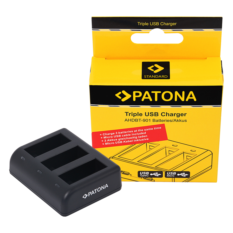 Chargeur PATONA Double Rapide pour GoPro Hero 9/10/11/12 - Fiabilité &  Performance