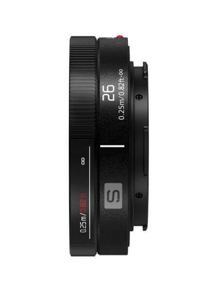 Vue de profil de l'objectif LUMIX S 26mm F8 Panasonic