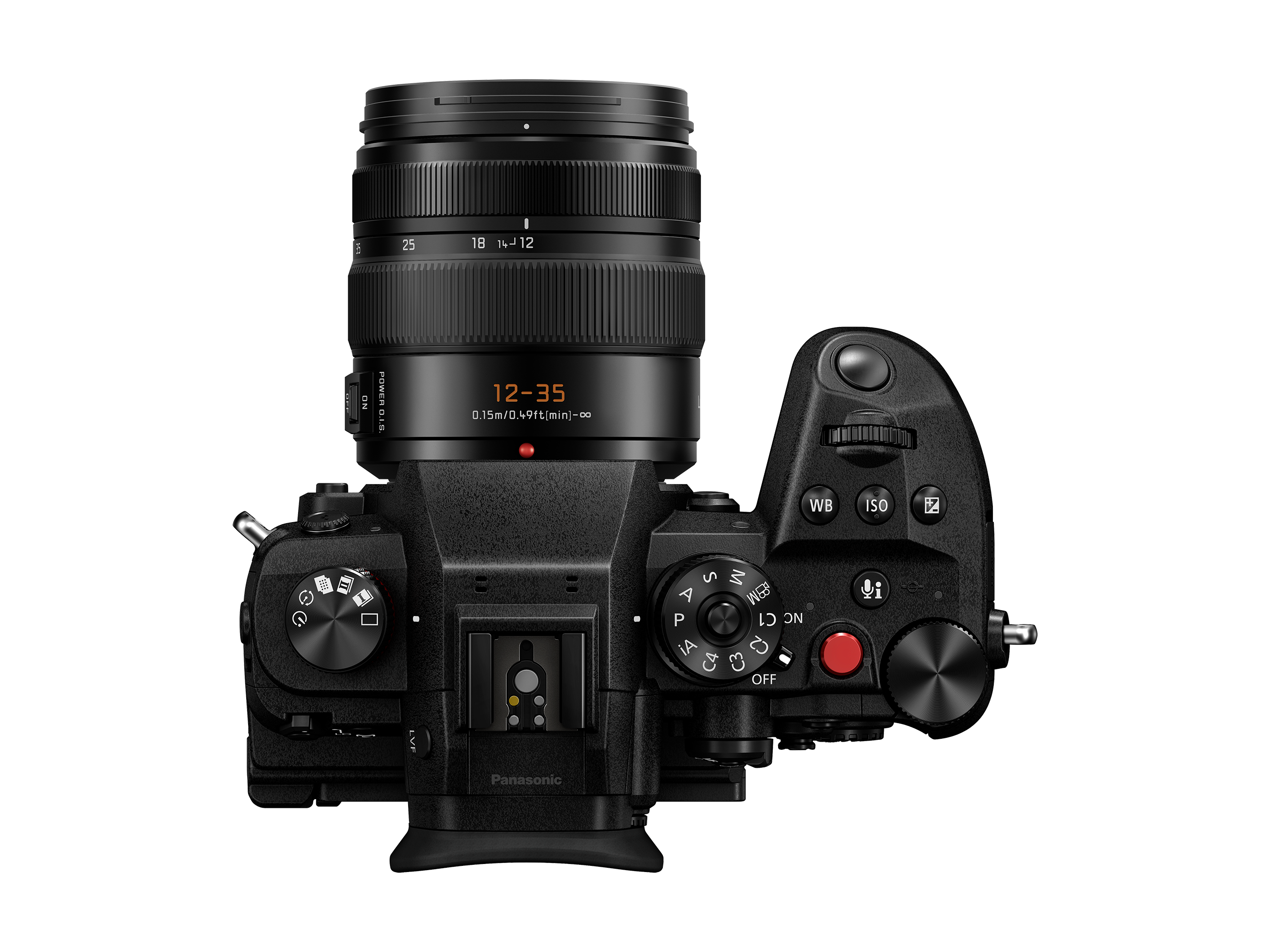 Appareil Lumix GH6 avec Leica 12-35mm F/2.8 vu de haut 